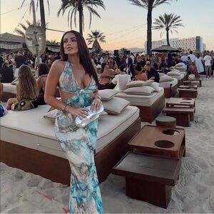 Elegant Blue and White Halter Maxi Dress